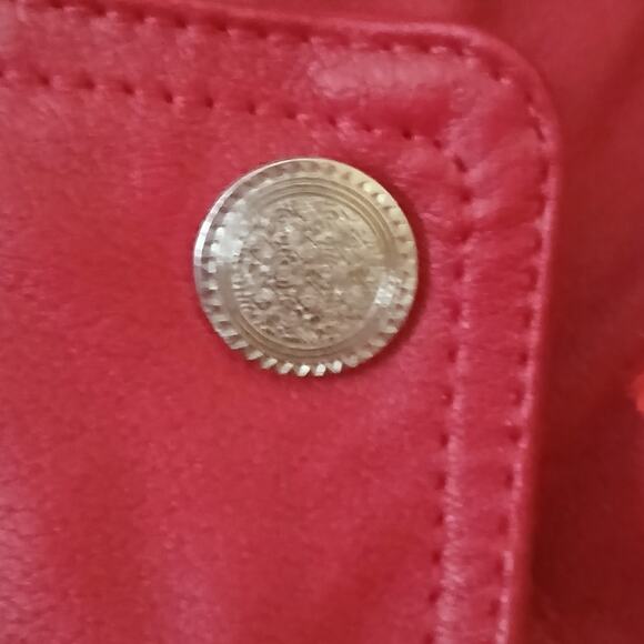 Fashion Elements Coat Women XL Red 100% Leather Casual Hooded Motorcycle 90's - Picture 5 of 16